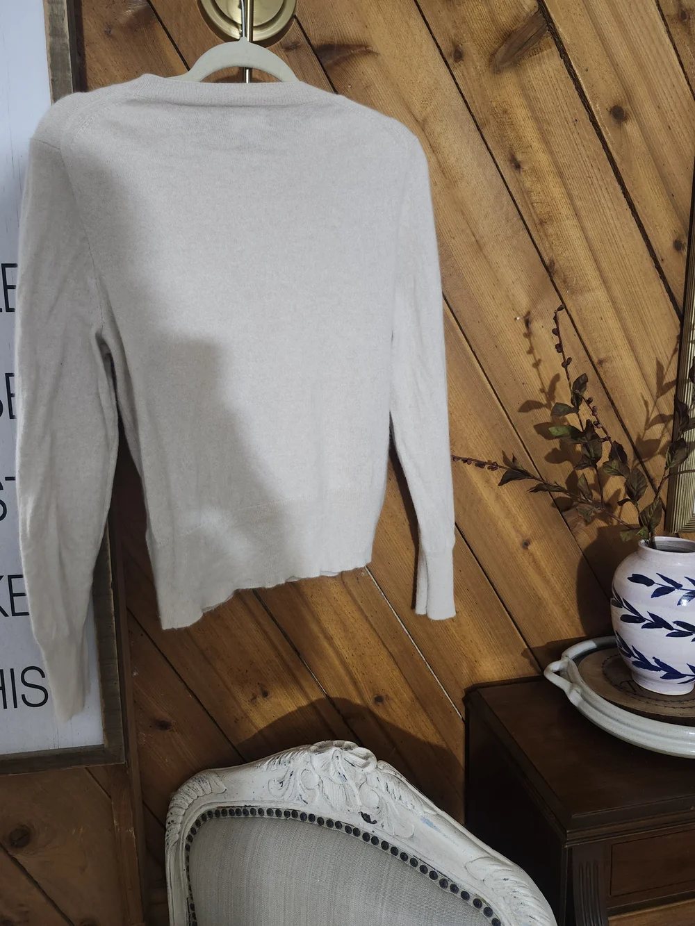 J. Crew 100% Cashmere Ivory Cream Classic Fit Crewneck Sweater Neutral Large